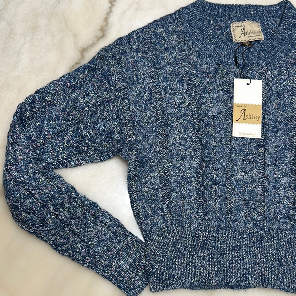 Ashley By 26 International • Blue Crew Neck Sweater Chunky Knit Cropped - M - Picture 2 of 9